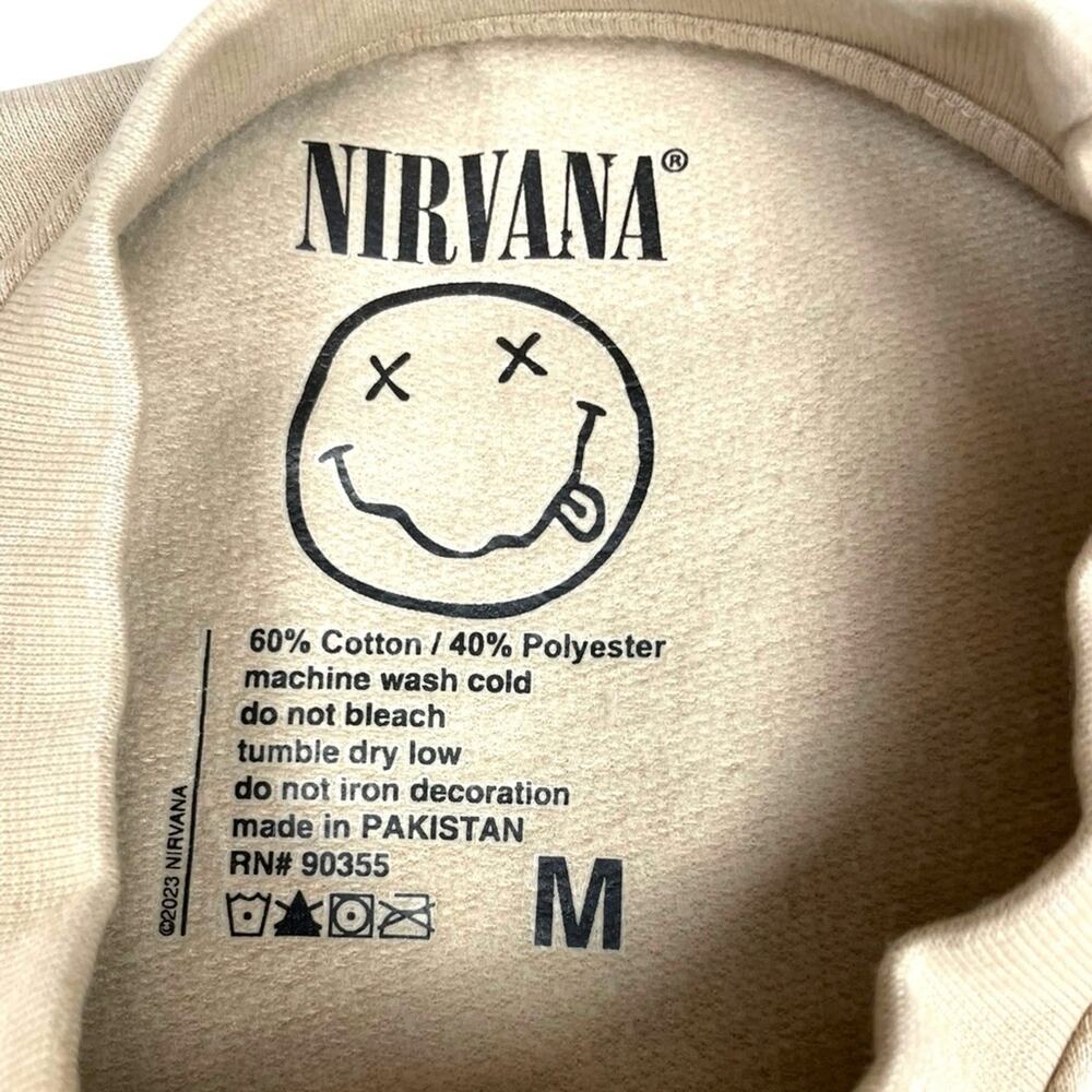 Unisex Nirvana Crewneck Sweatshirt M Beige - Tie-Dye Smiley - Kurt Cobain - Picture 3 of 4